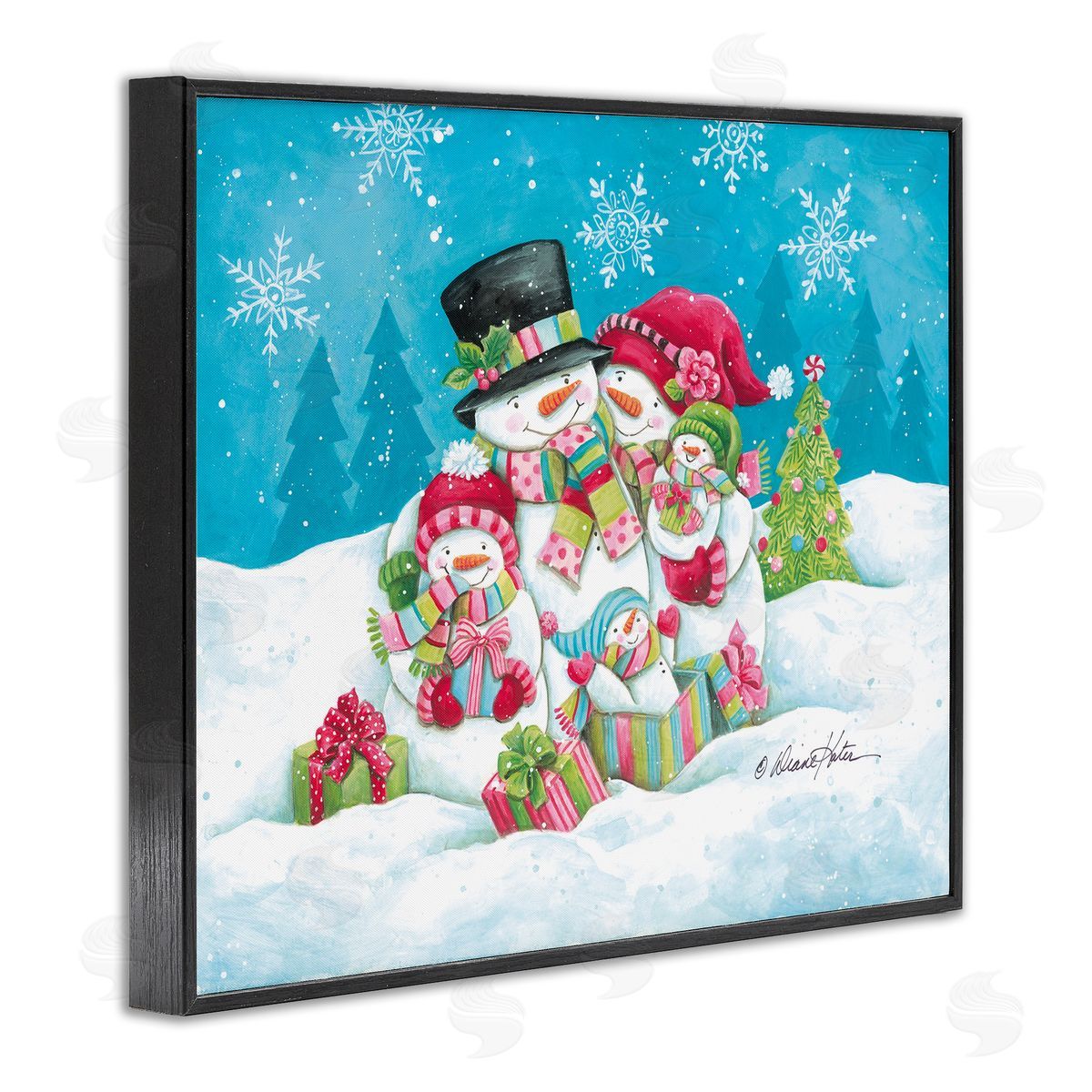 Diane Kater Festive Snowman Family Scene Canvas Wall Art Print