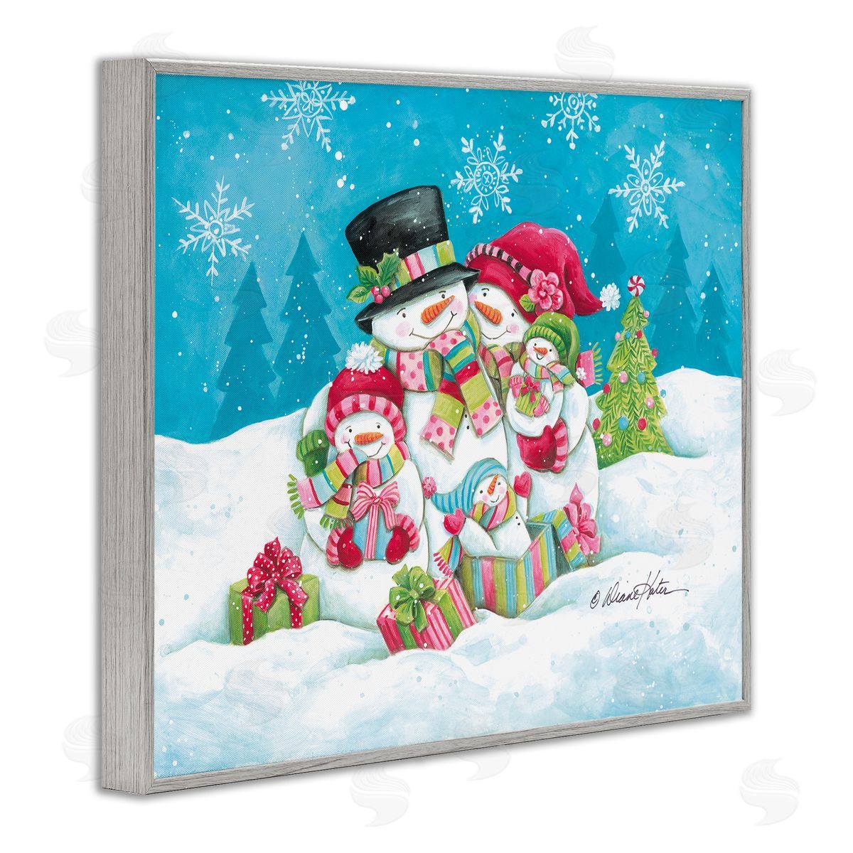 Diane Kater Festive Snowman Family Scene Canvas Wall Art Print
