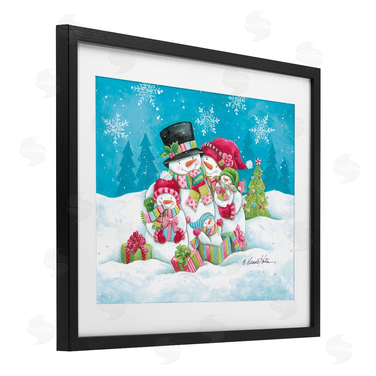 Diane Kater Festive Snowman Family Scene Canvas Wall Art Print