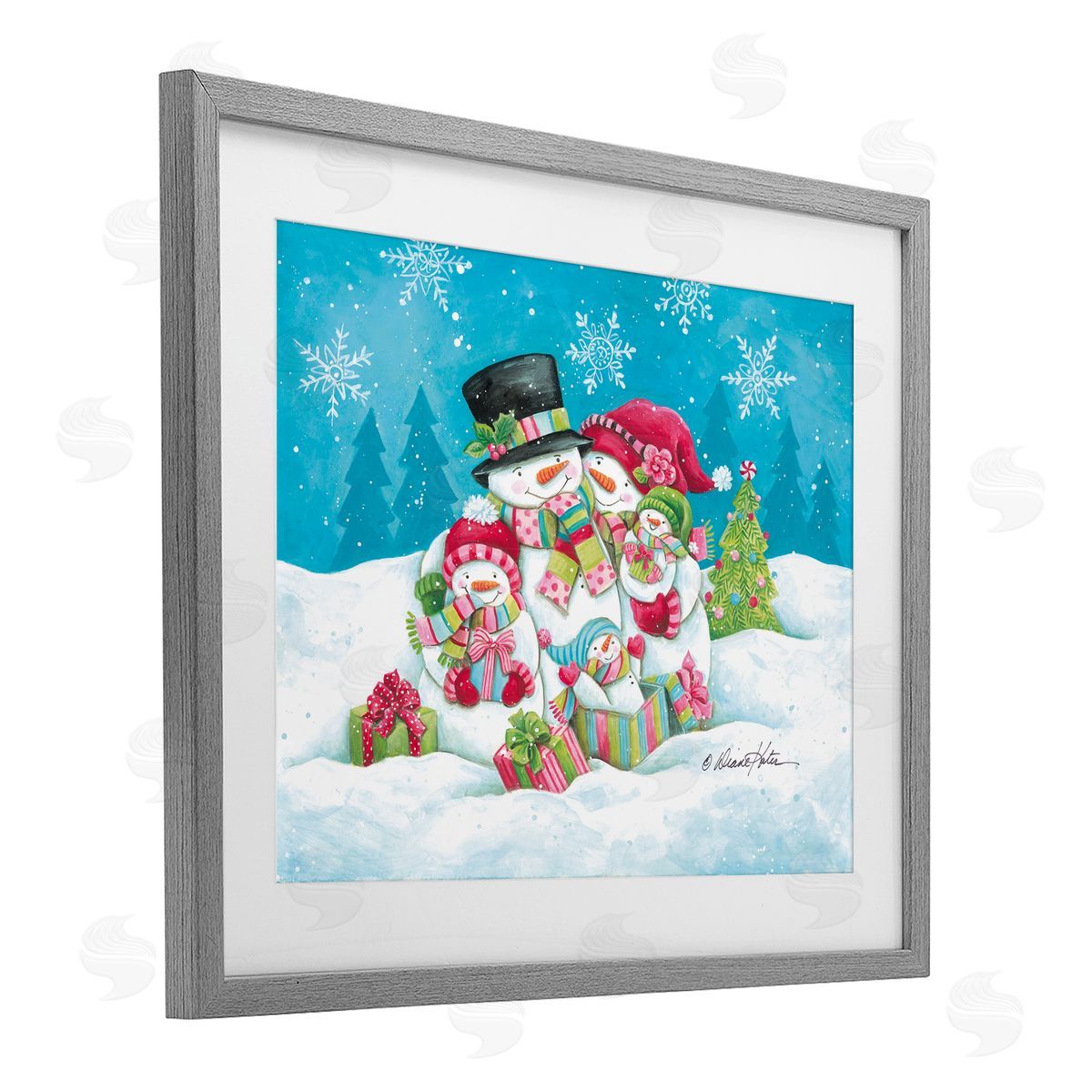 Diane Kater Festive Snowman Family Scene Canvas Wall Art Print