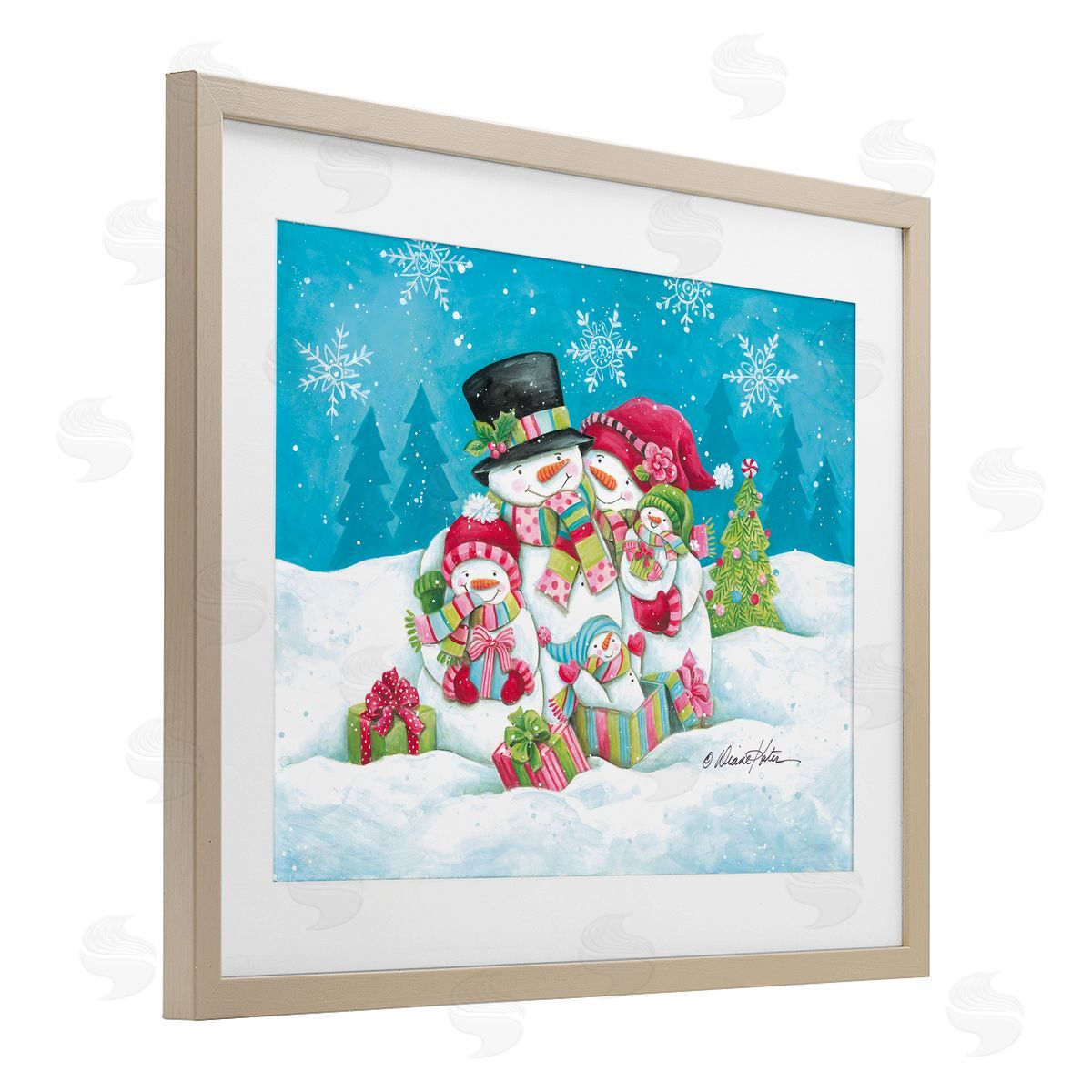 Diane Kater Festive Snowman Family Scene Canvas Wall Art Print