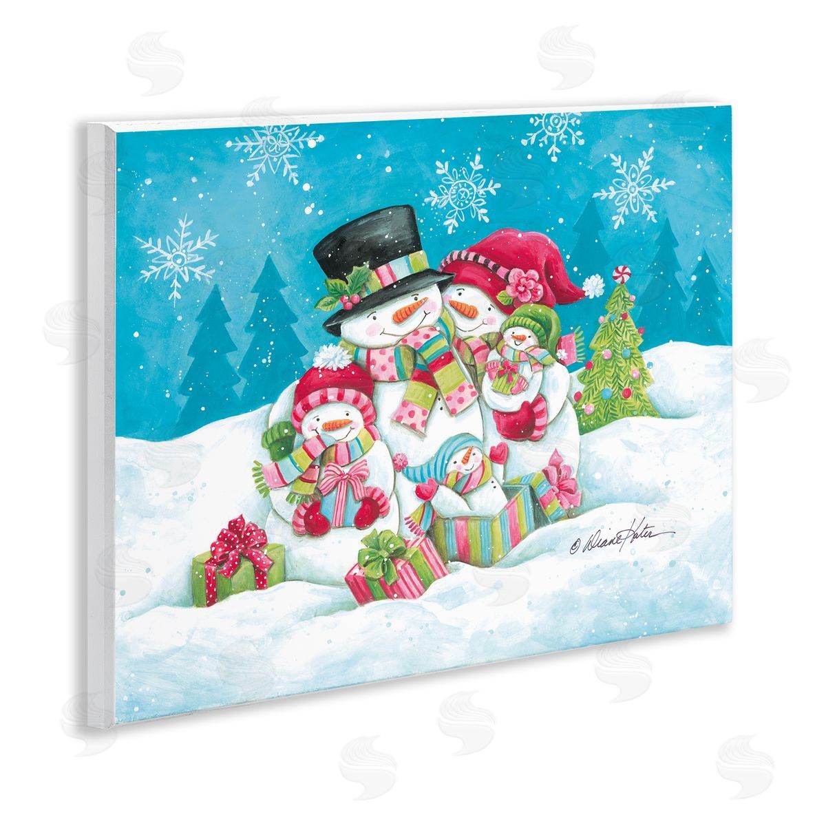 Diane Kater Festive Snowman Family Scene Canvas Wall Art Print