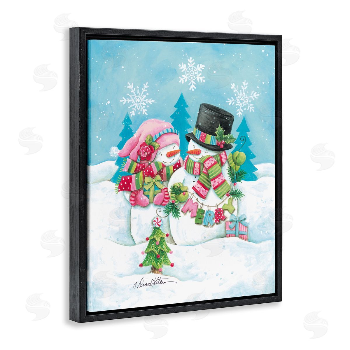 Diane Kater Vintage Festive Snowmen Canvas Wall Art Print