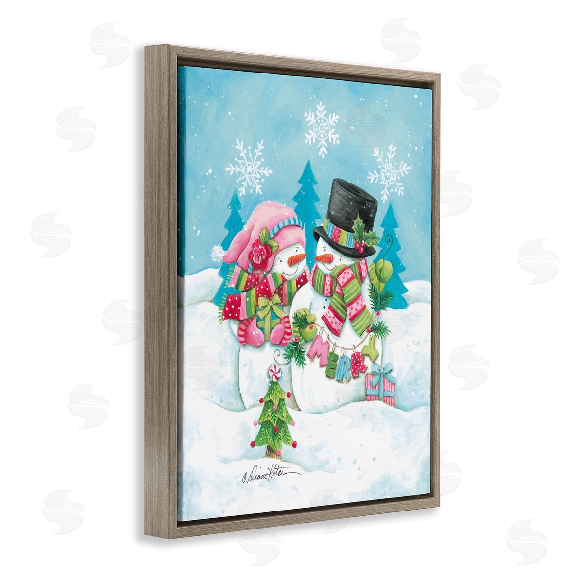 Diane Kater Vintage Festive Snowmen Canvas Wall Art Print