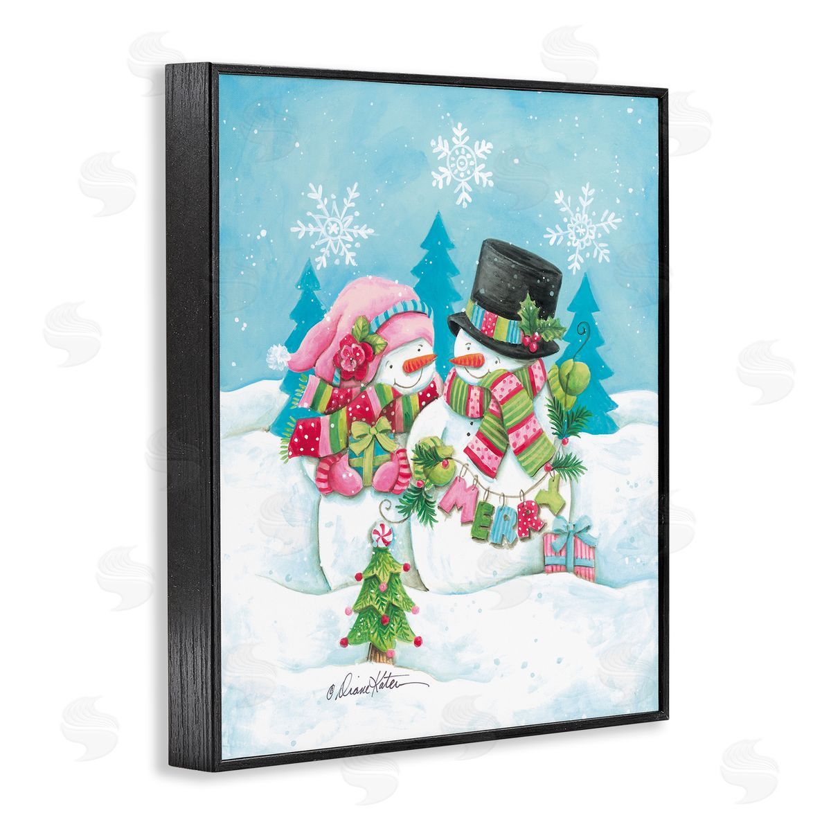 Diane Kater Vintage Festive Snowmen Canvas Wall Art Print
