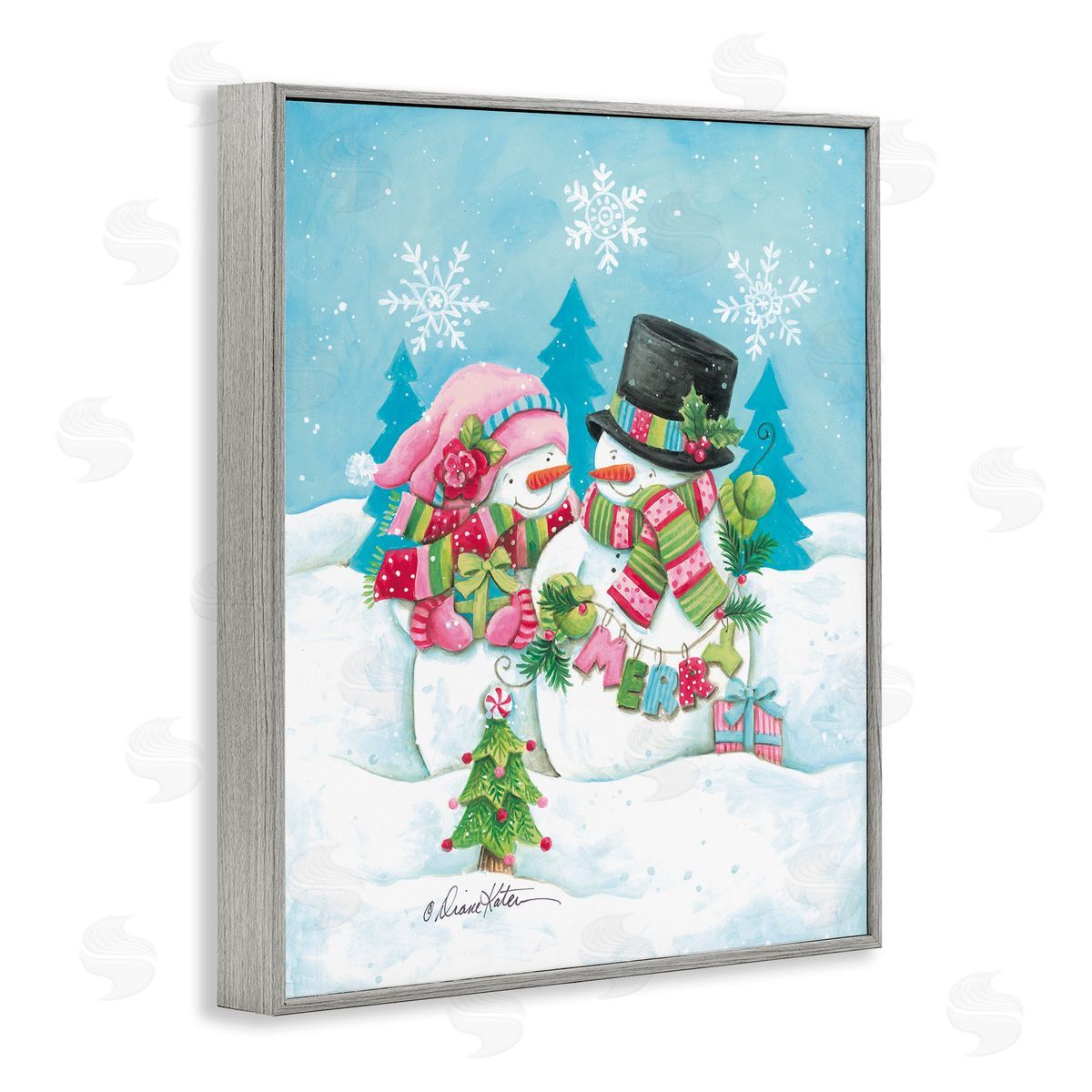 Diane Kater Vintage Festive Snowmen Canvas Wall Art Print