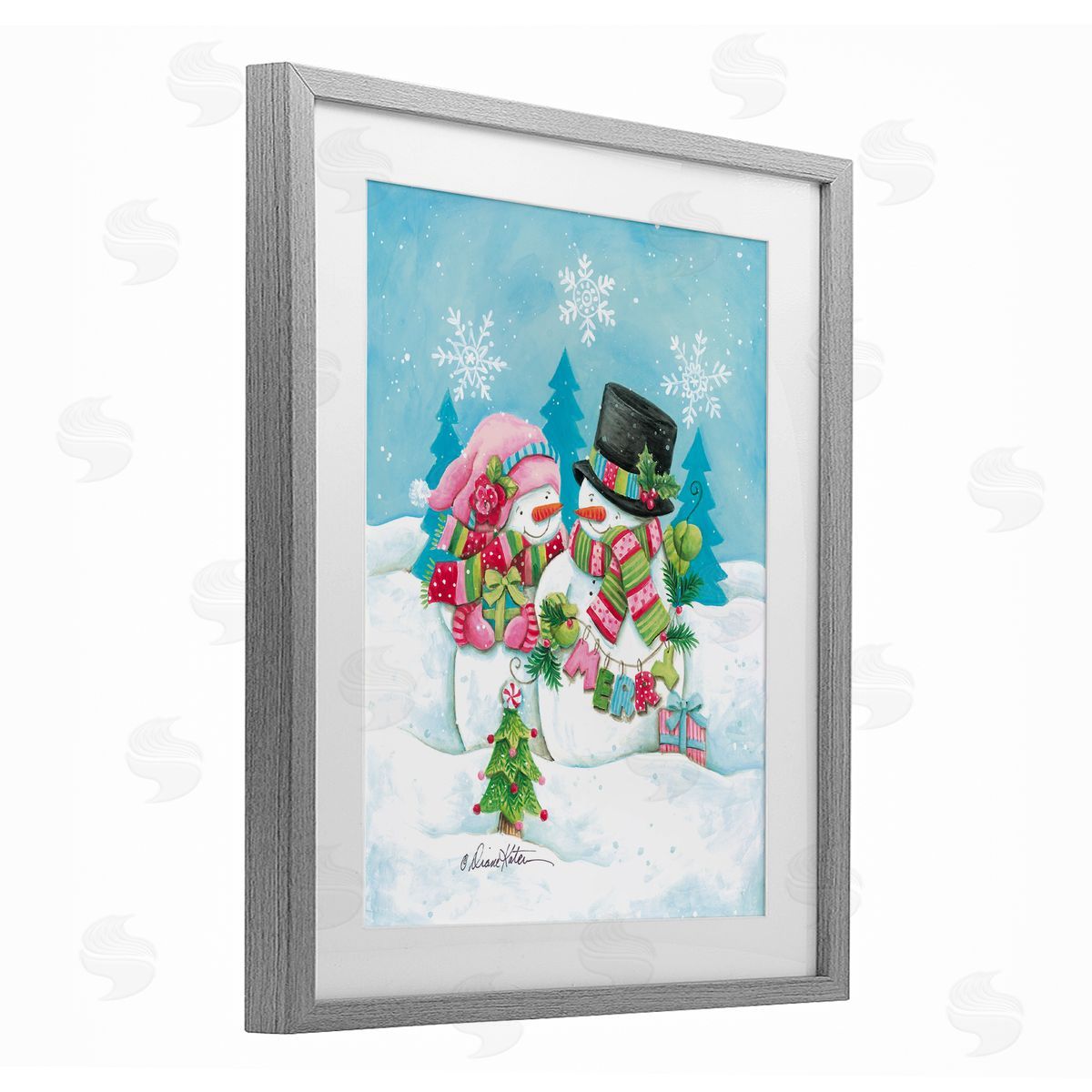 Diane Kater Vintage Festive Snowmen Canvas Wall Art Print