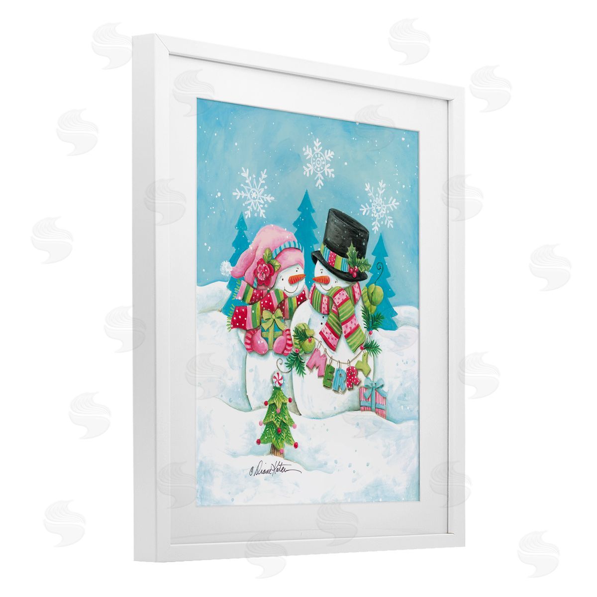 Diane Kater Vintage Festive Snowmen Canvas Wall Art Print