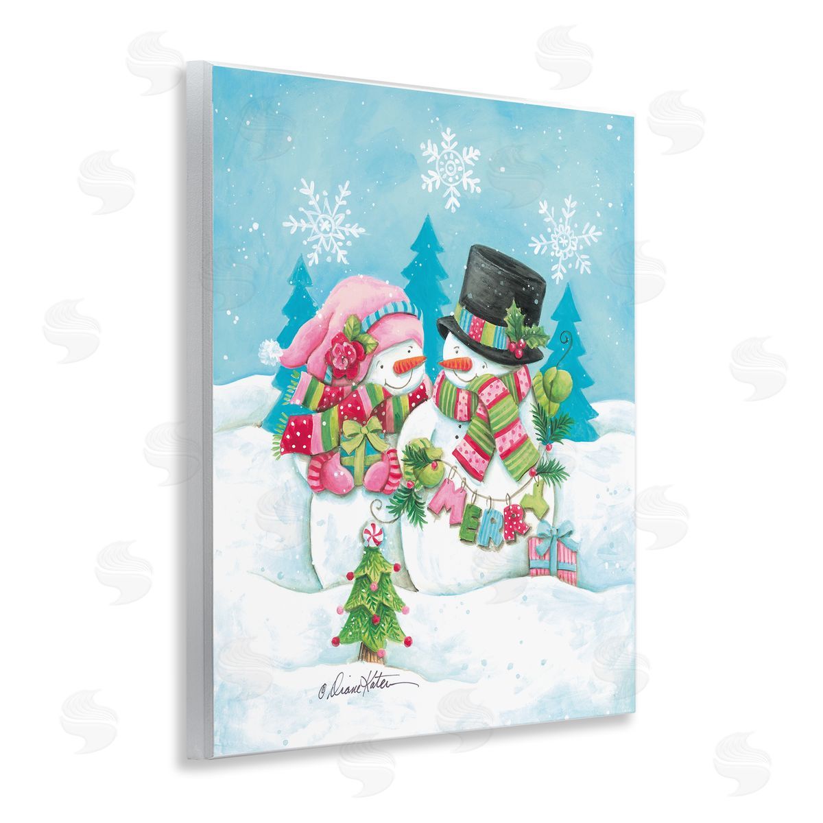 Diane Kater Vintage Festive Snowmen Canvas Wall Art Print