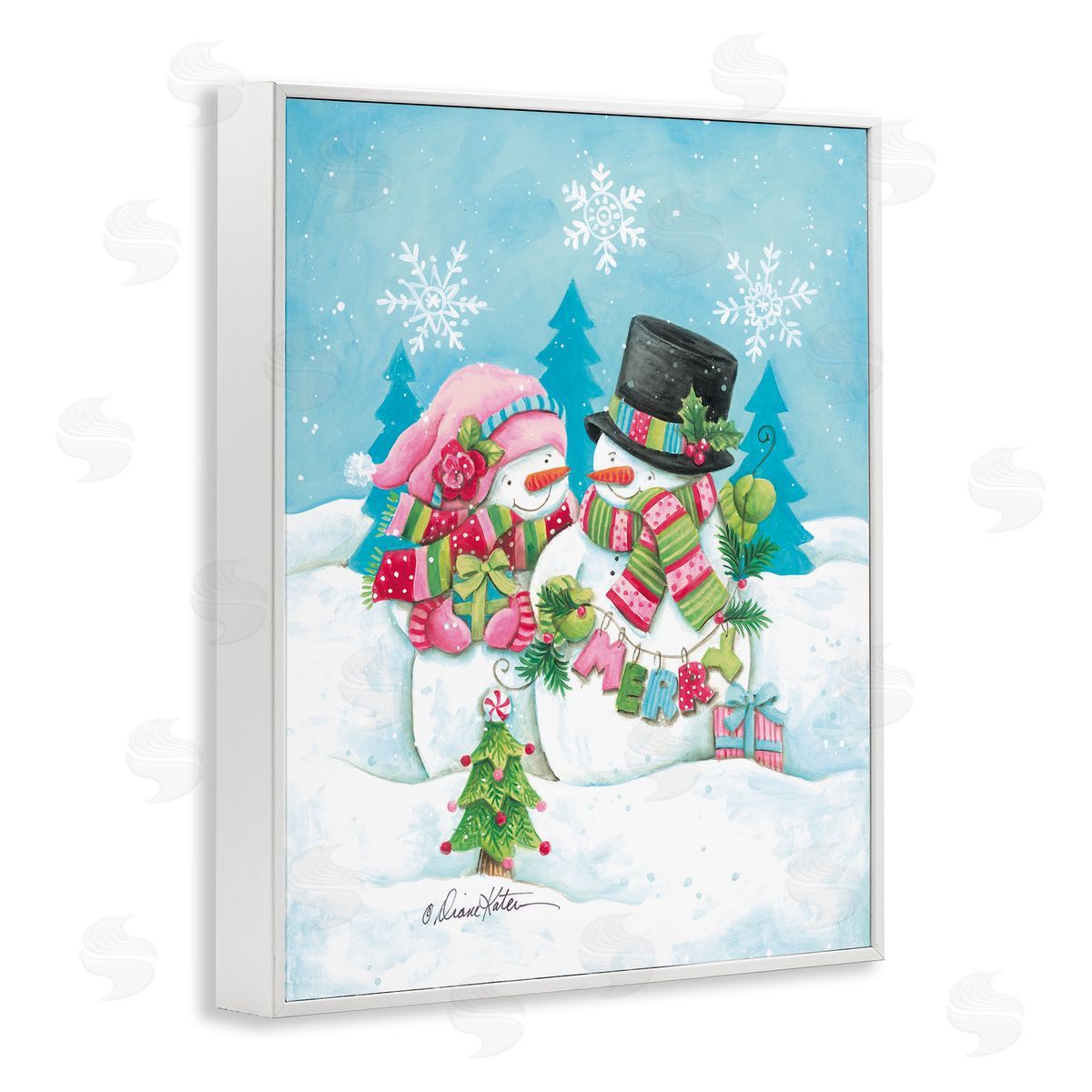 Diane Kater Vintage Festive Snowmen Canvas Wall Art Print