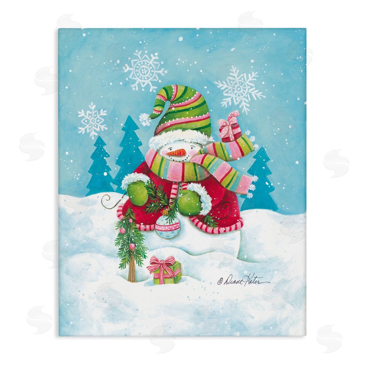 Diane Kater Traditional Festive Snowman Canvas Wall Art Print