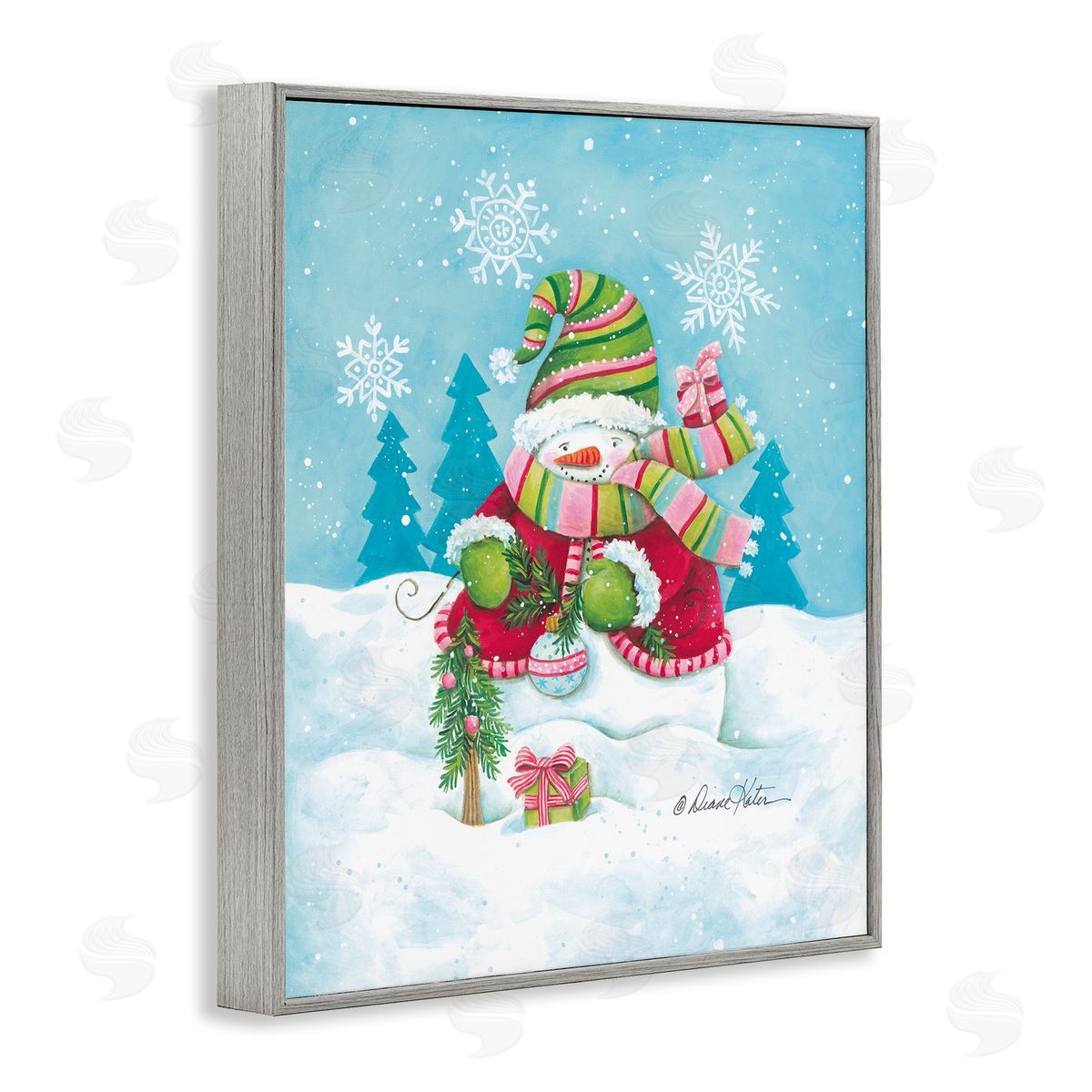 Diane Kater Traditional Festive Snowman Canvas Wall Art Print