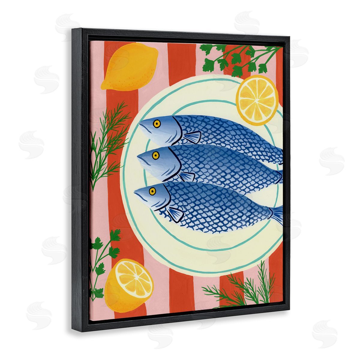 Courtney Haley Seafood & Herbs on Stripes Canvas Wall Art Print