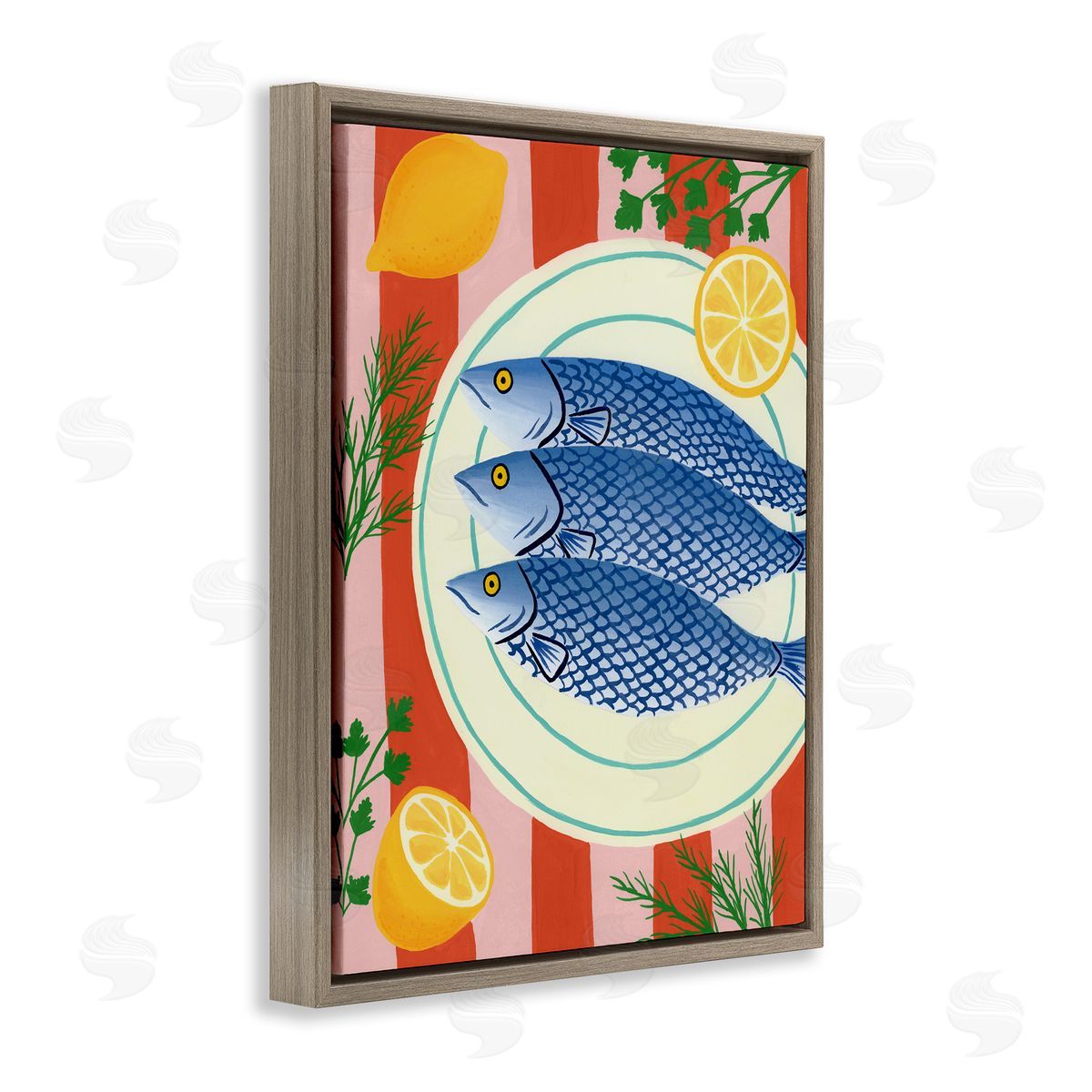 Courtney Haley Seafood & Herbs on Stripes Canvas Wall Art Print