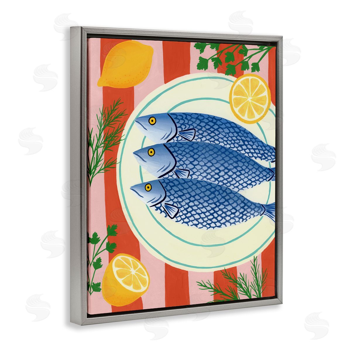 Courtney Haley Seafood & Herbs on Stripes Canvas Wall Art Print