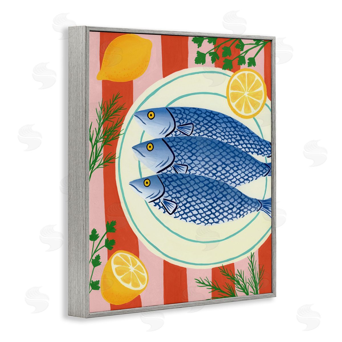 Courtney Haley Seafood & Herbs on Stripes Canvas Wall Art Print