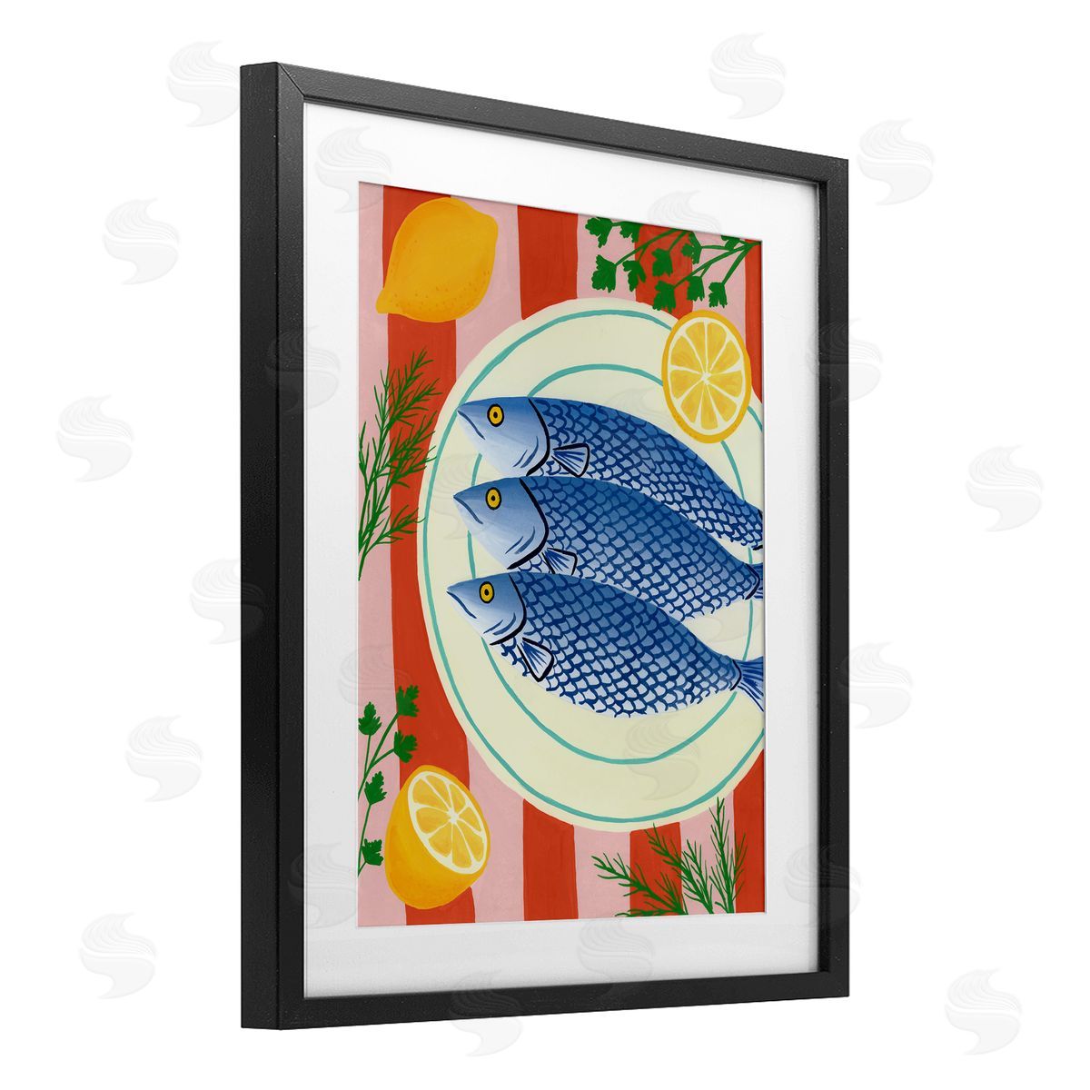 Courtney Haley Seafood & Herbs on Stripes Canvas Wall Art Print