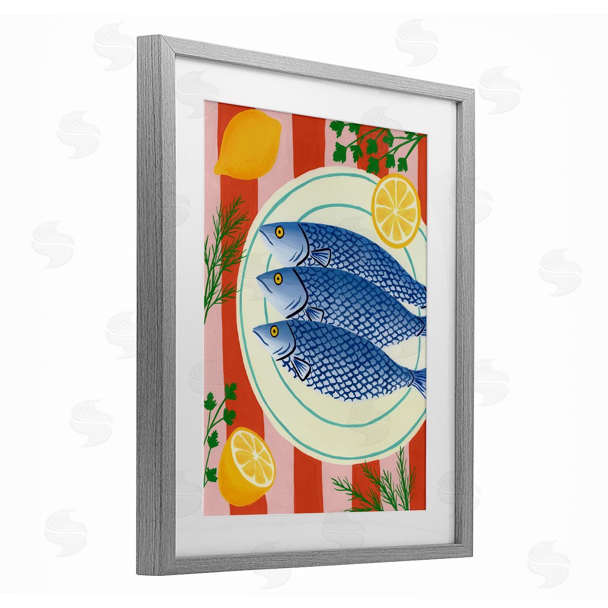 Courtney Haley Seafood & Herbs on Stripes Canvas Wall Art Print