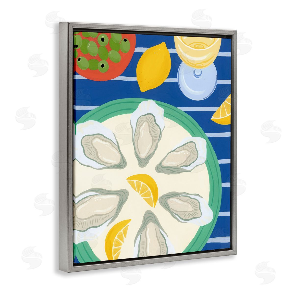 Courtney Haley Oyster Plate on Stripes Canvas Wall Art Print