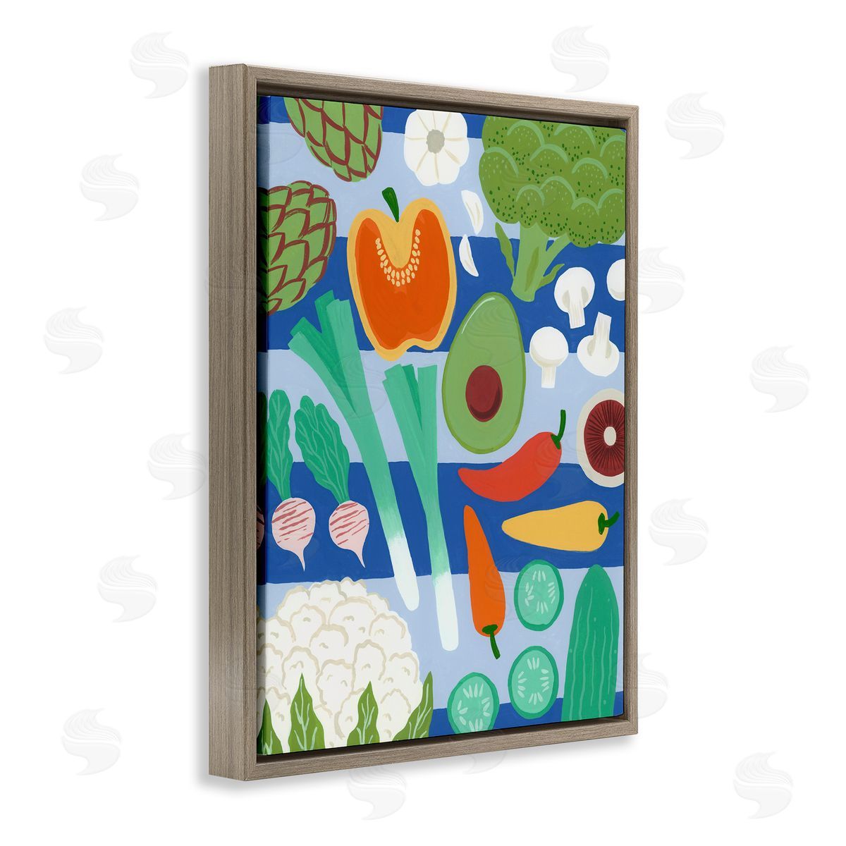 Courtney Haley Kitchen Veggies on Stripes Canvas Wall Art Print