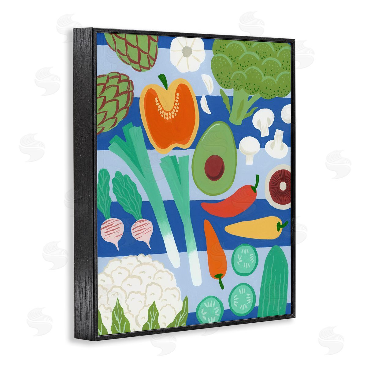 Courtney Haley Kitchen Veggies on Stripes Canvas Wall Art Print