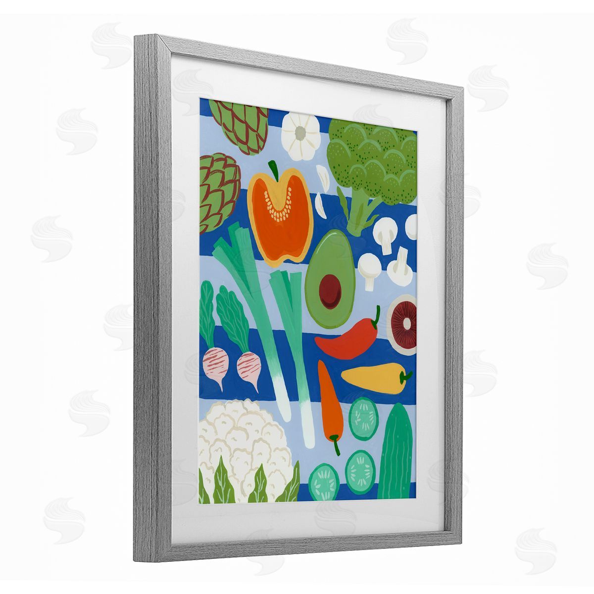 Courtney Haley Kitchen Veggies on Stripes Canvas Wall Art Print