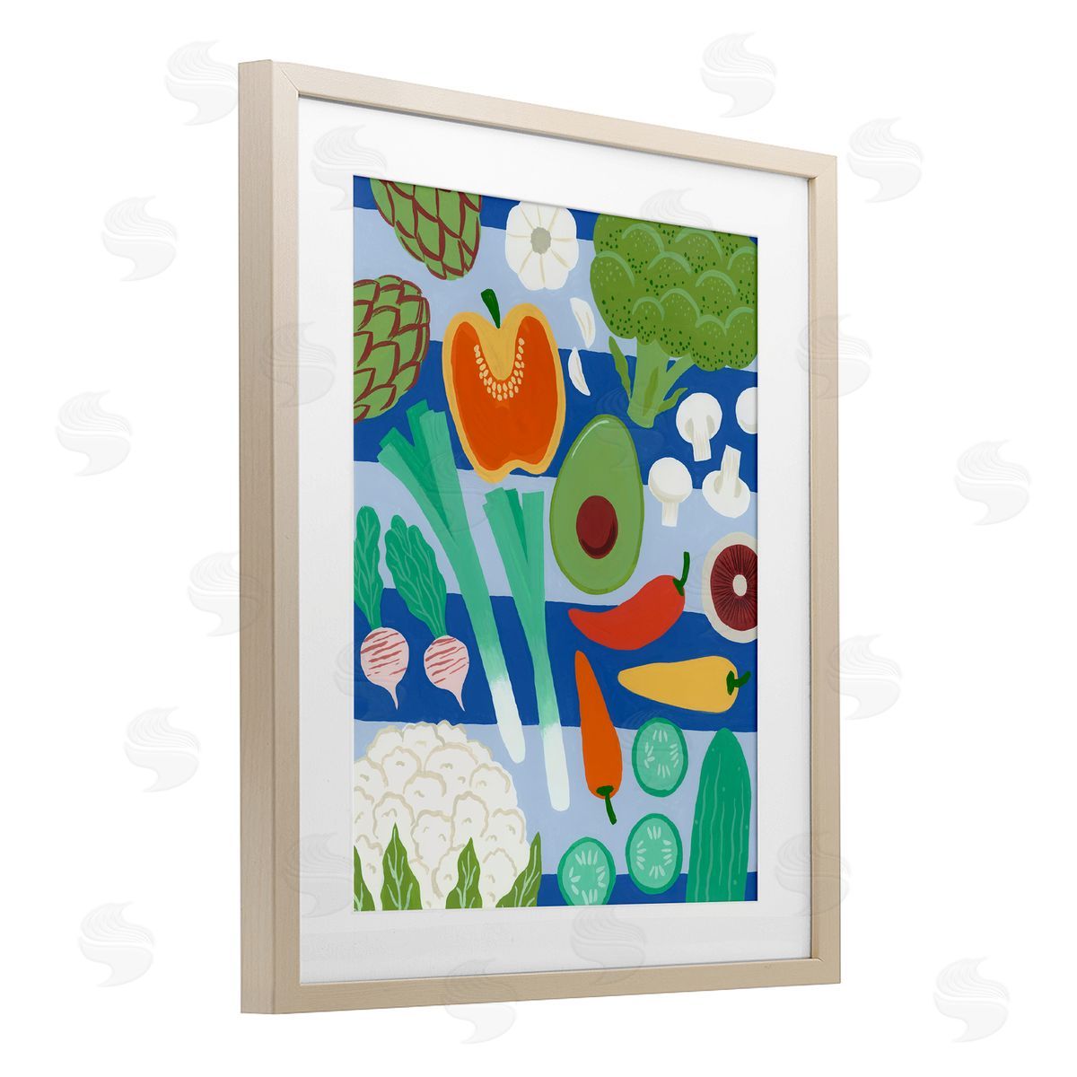 Courtney Haley Kitchen Veggies on Stripes Canvas Wall Art Print