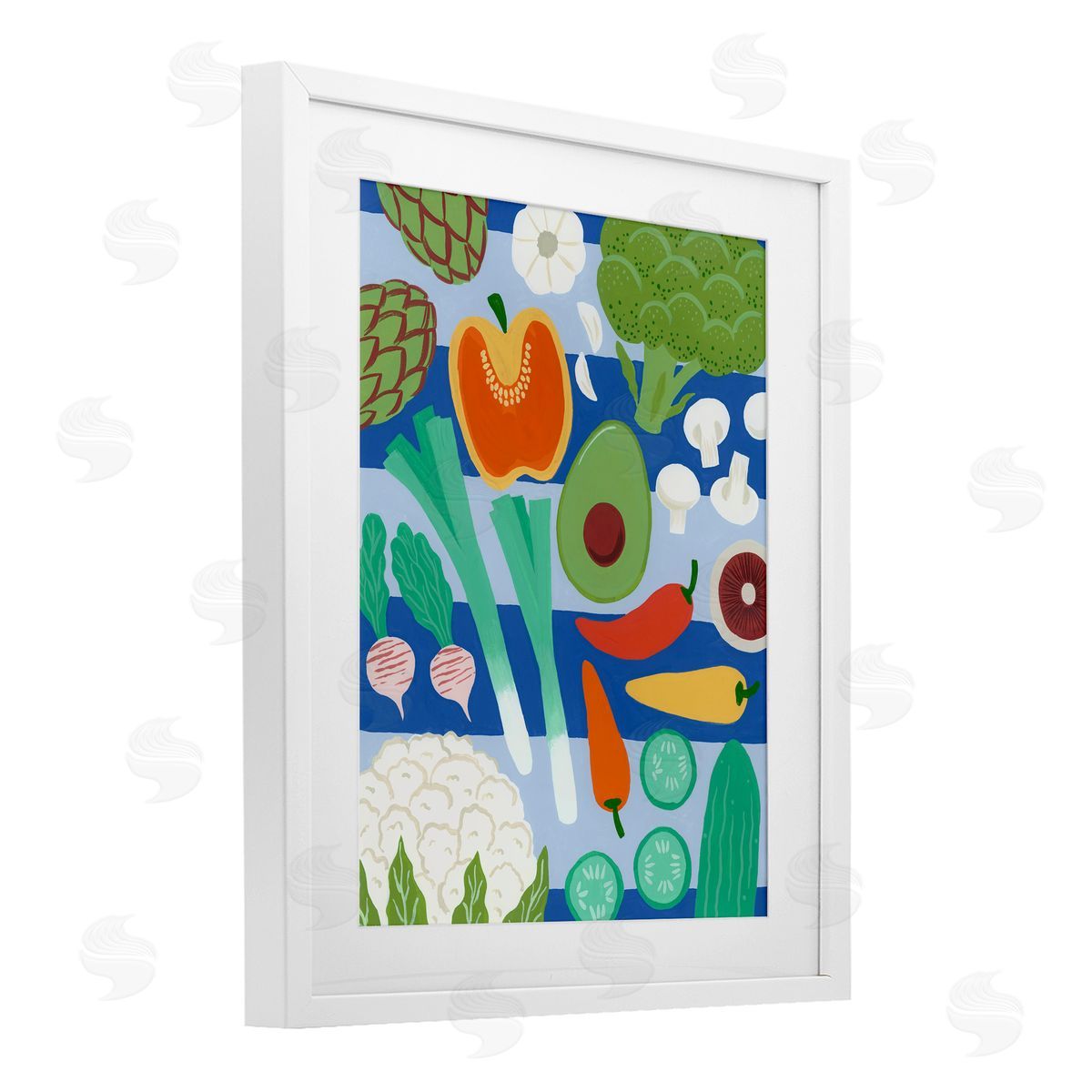 Courtney Haley Kitchen Veggies on Stripes Canvas Wall Art Print