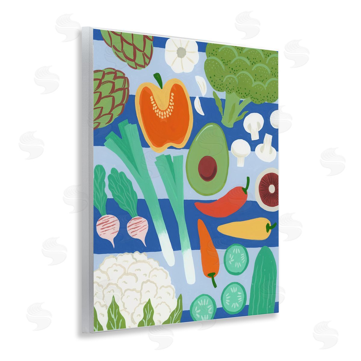 Courtney Haley Kitchen Veggies on Stripes Canvas Wall Art Print