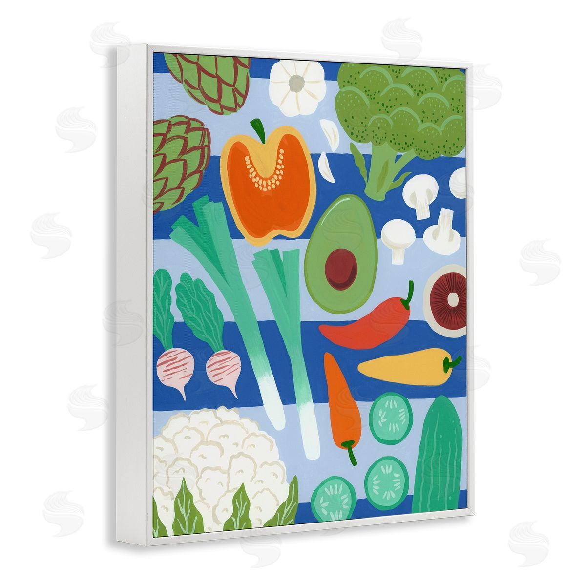 Courtney Haley Kitchen Veggies on Stripes Canvas Wall Art Print