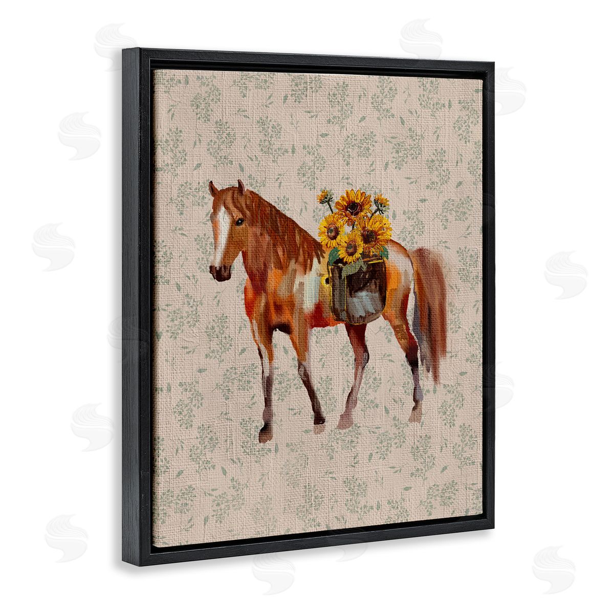 Yen Cottage Horse with Florals Canvas Wall Art Print