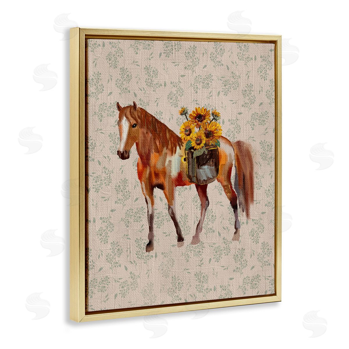 Yen Cottage Horse with Florals Canvas Wall Art Print