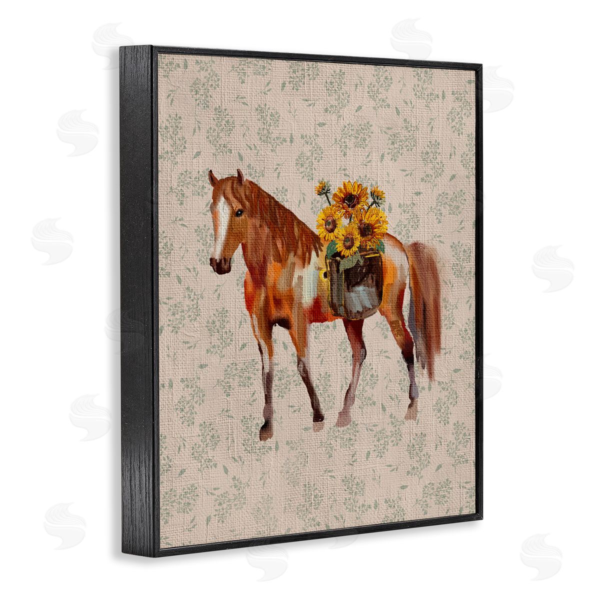 Yen Cottage Horse with Florals Canvas Wall Art Print