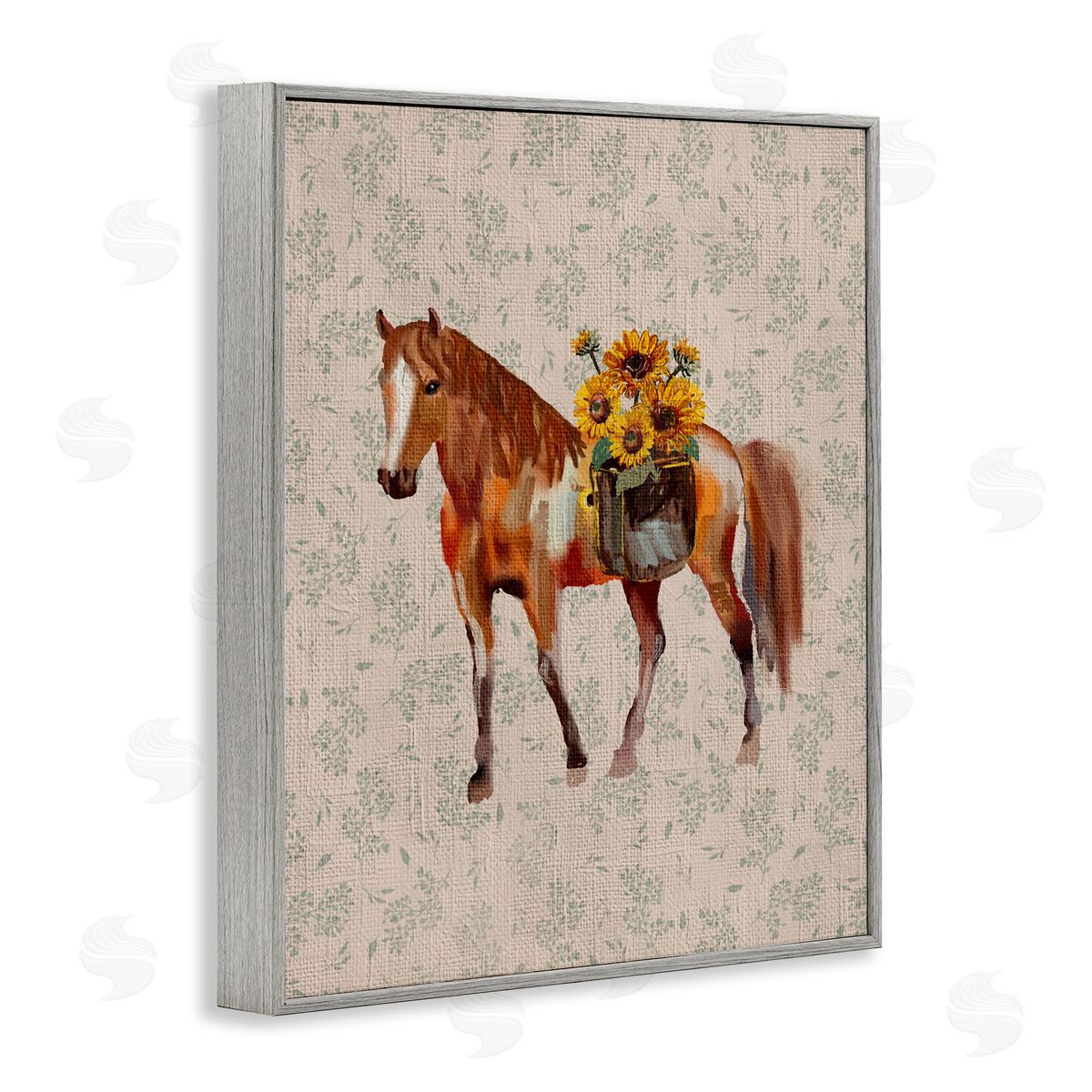 Yen Cottage Horse with Florals Canvas Wall Art Print