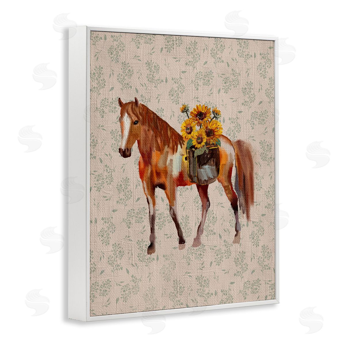 Yen Cottage Horse with Florals Canvas Wall Art Print