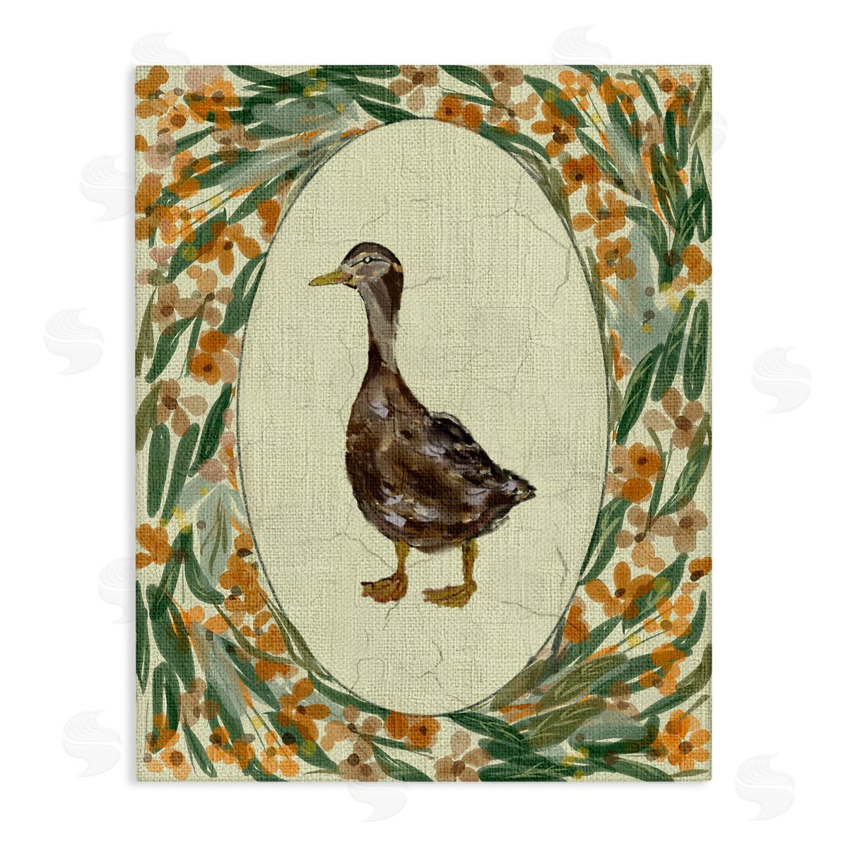 Yen Traditional Floral Duck Portrait Canvas Wall Art Print