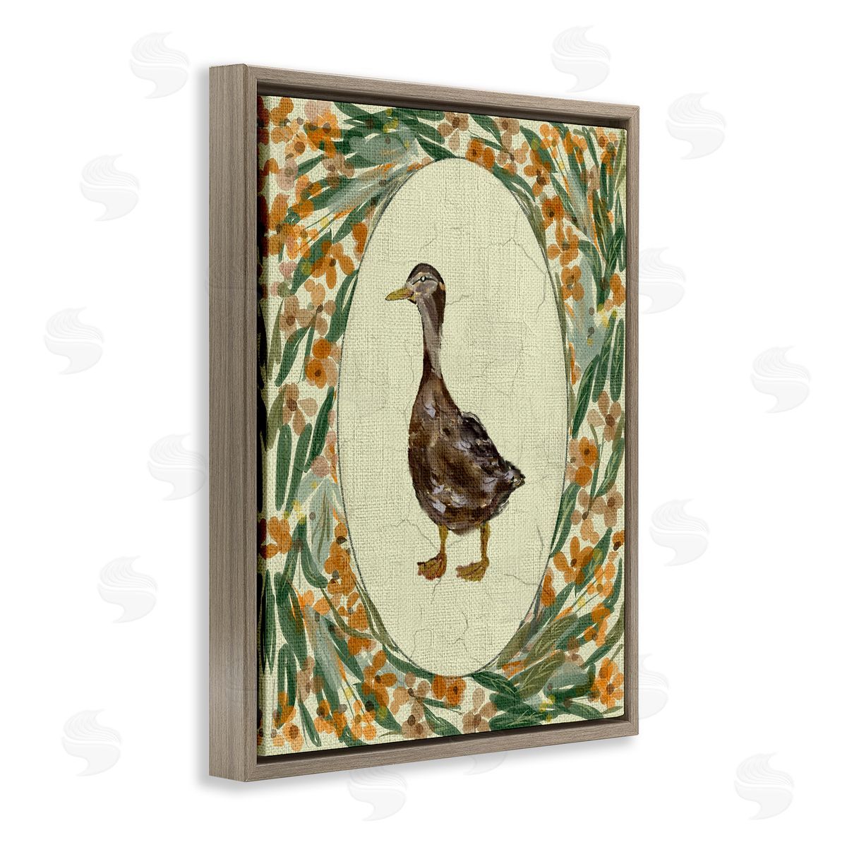 Yen Traditional Floral Duck Portrait Canvas Wall Art Print
