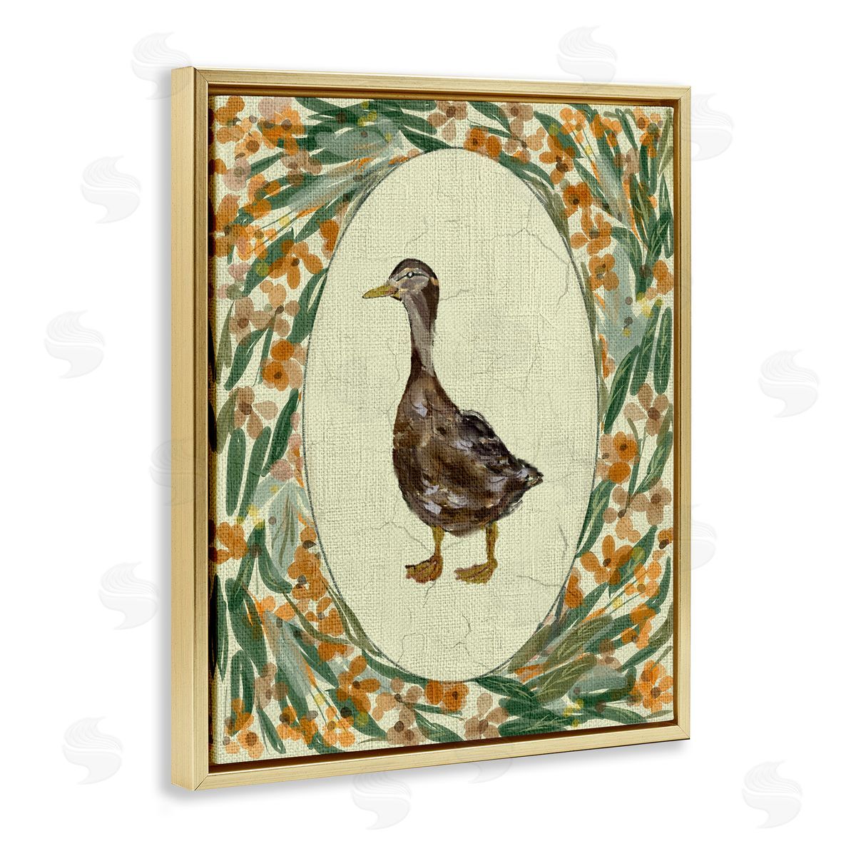 Yen Traditional Floral Duck Portrait Canvas Wall Art Print