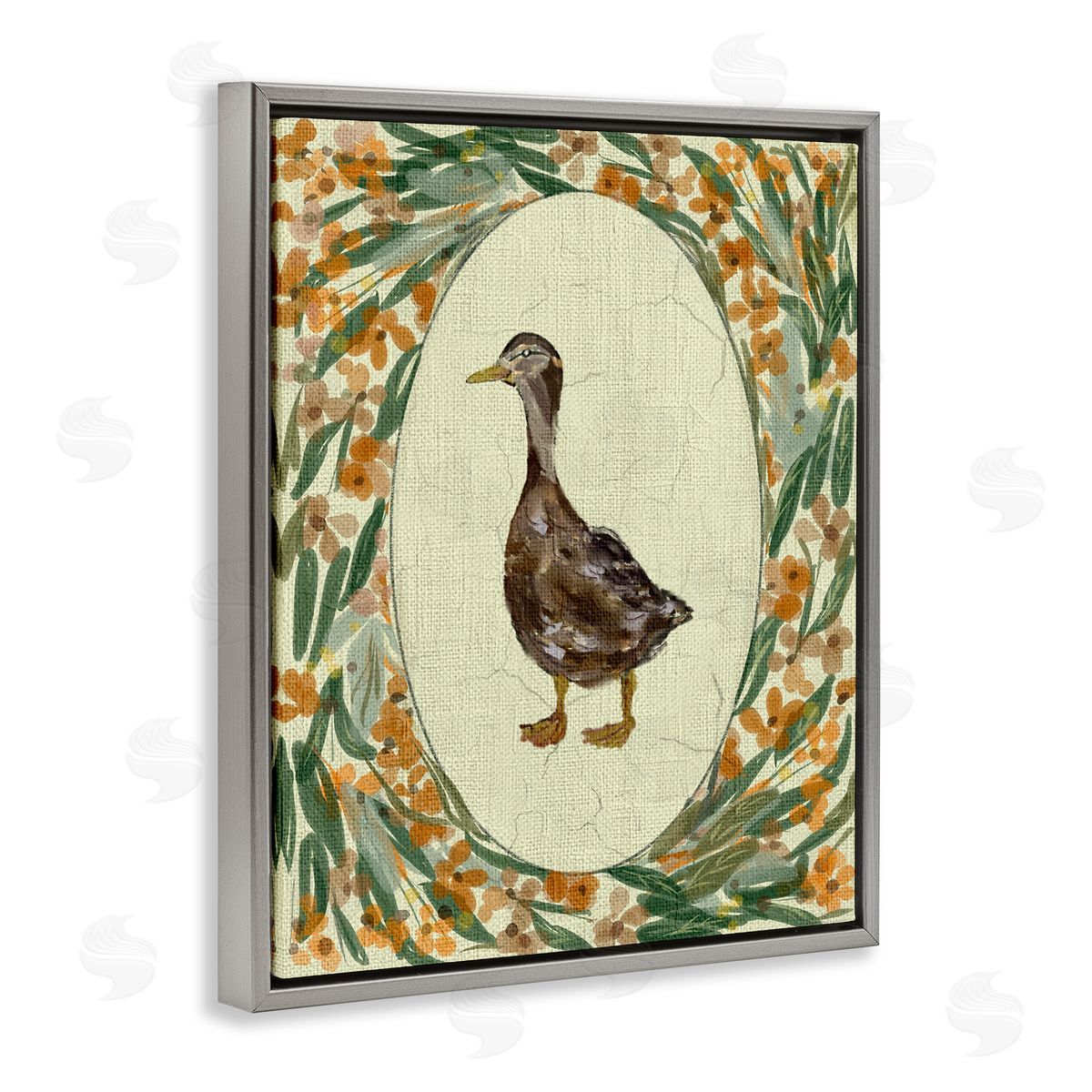Yen Traditional Floral Duck Portrait Canvas Wall Art Print