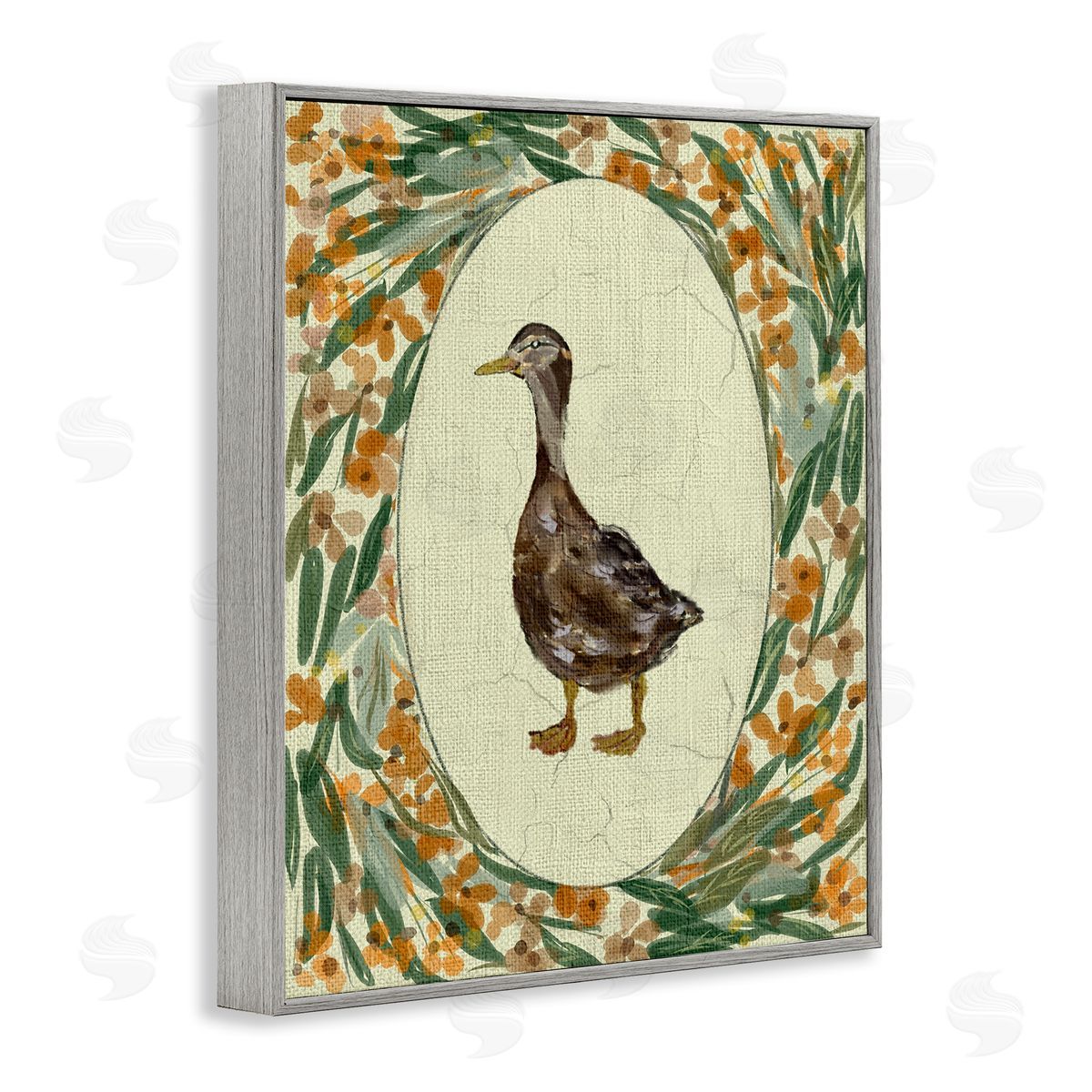 Yen Traditional Floral Duck Portrait Canvas Wall Art Print