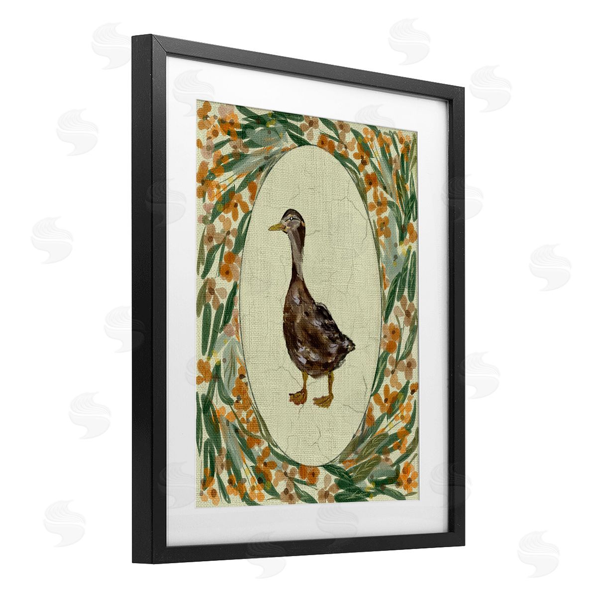 Yen Traditional Floral Duck Portrait Canvas Wall Art Print