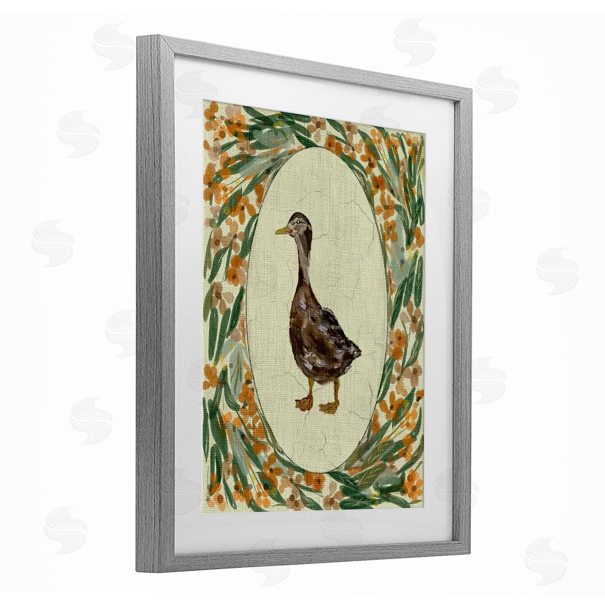 Yen Traditional Floral Duck Portrait Canvas Wall Art Print
