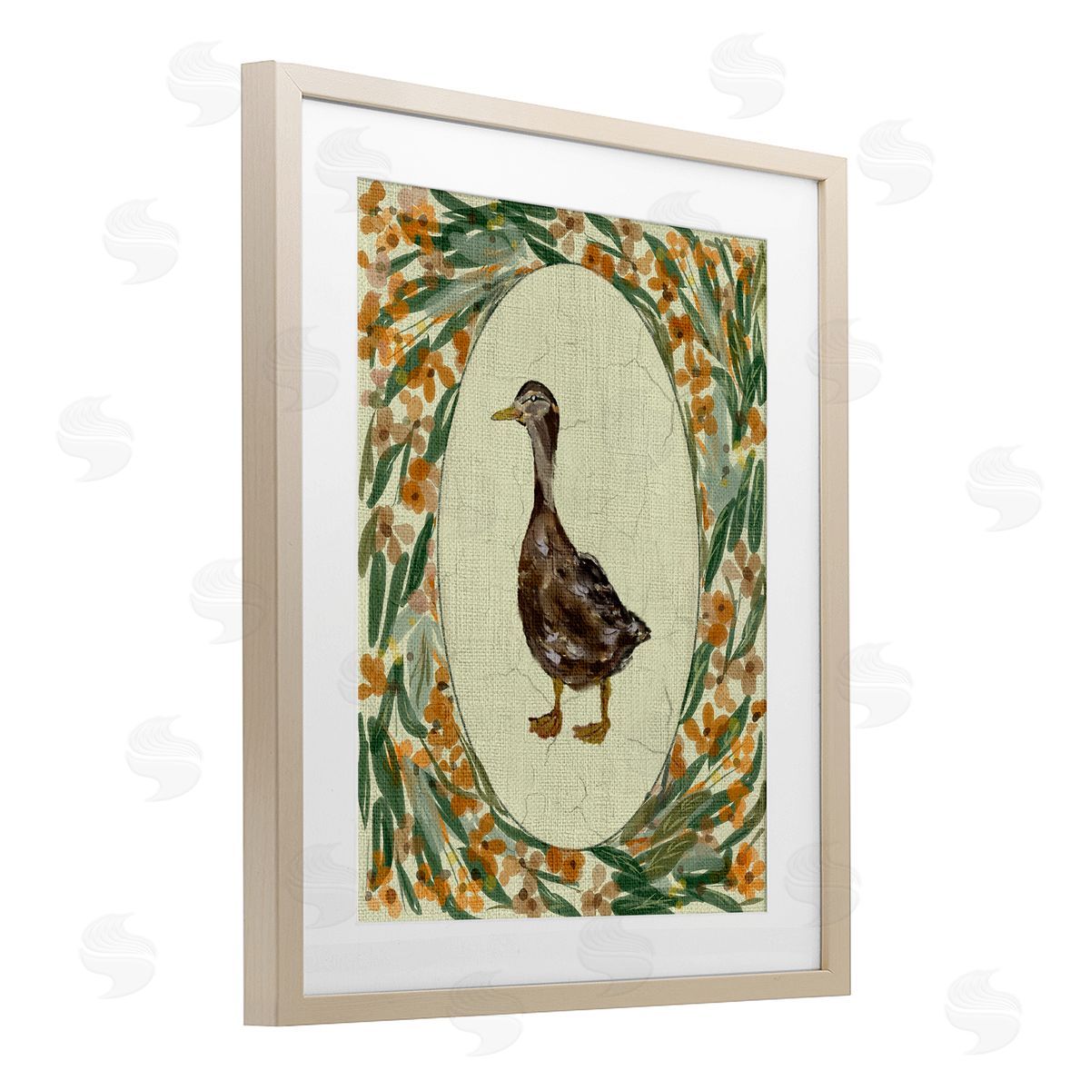 Yen Traditional Floral Duck Portrait Canvas Wall Art Print