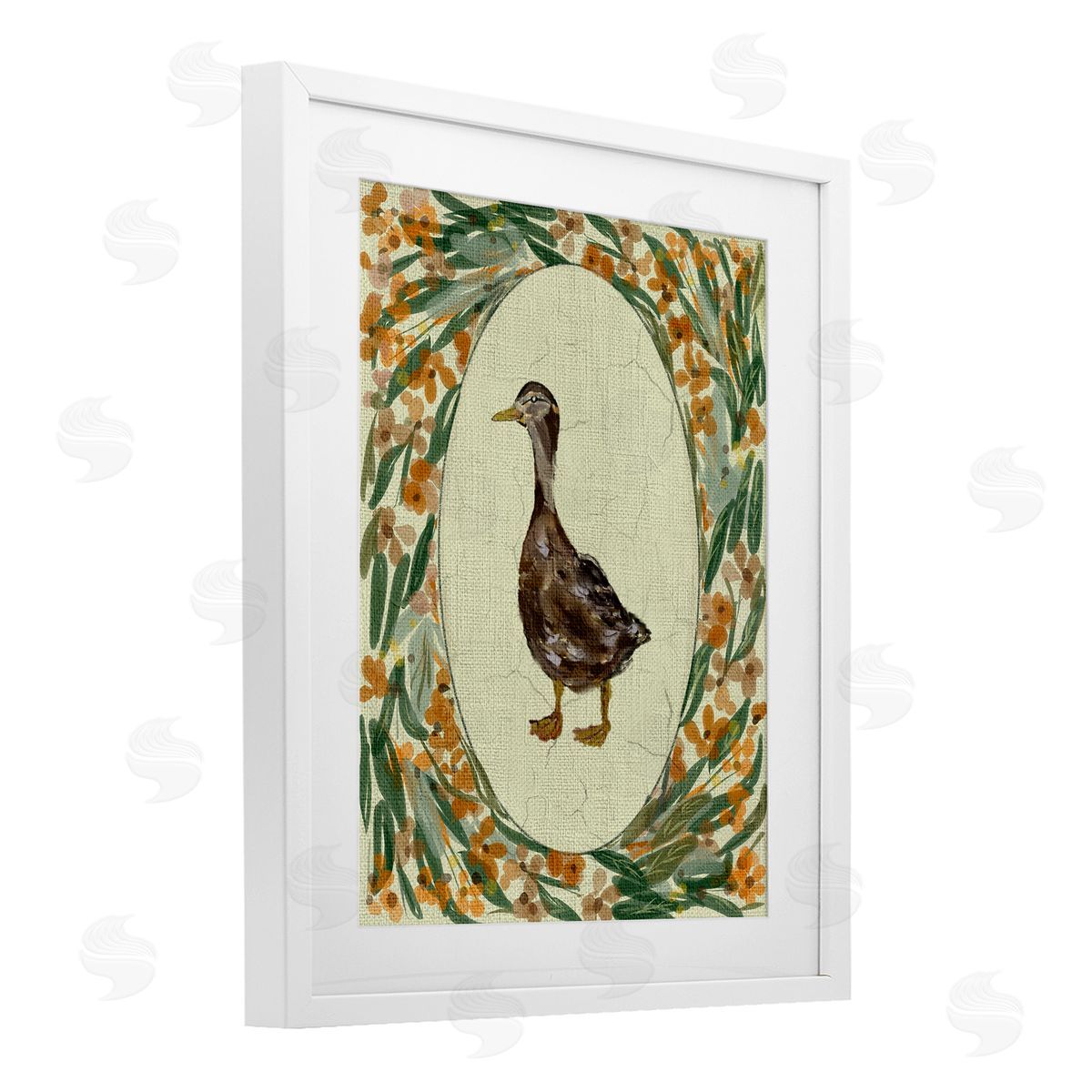 Yen Traditional Floral Duck Portrait Canvas Wall Art Print