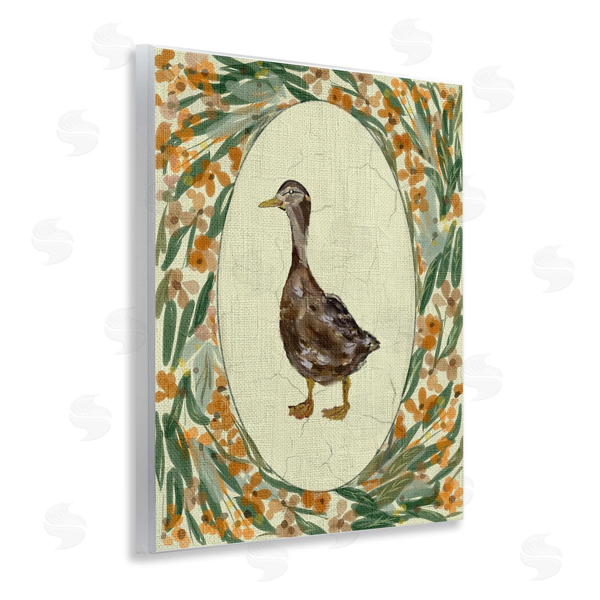 Yen Traditional Floral Duck Portrait Canvas Wall Art Print