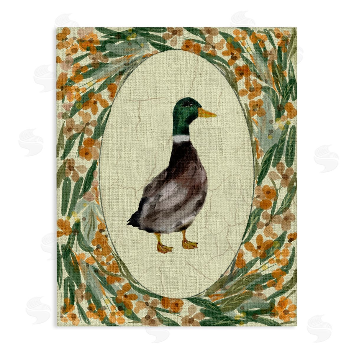 Yen Duck Portrait with Florals Canvas Wall Art Print