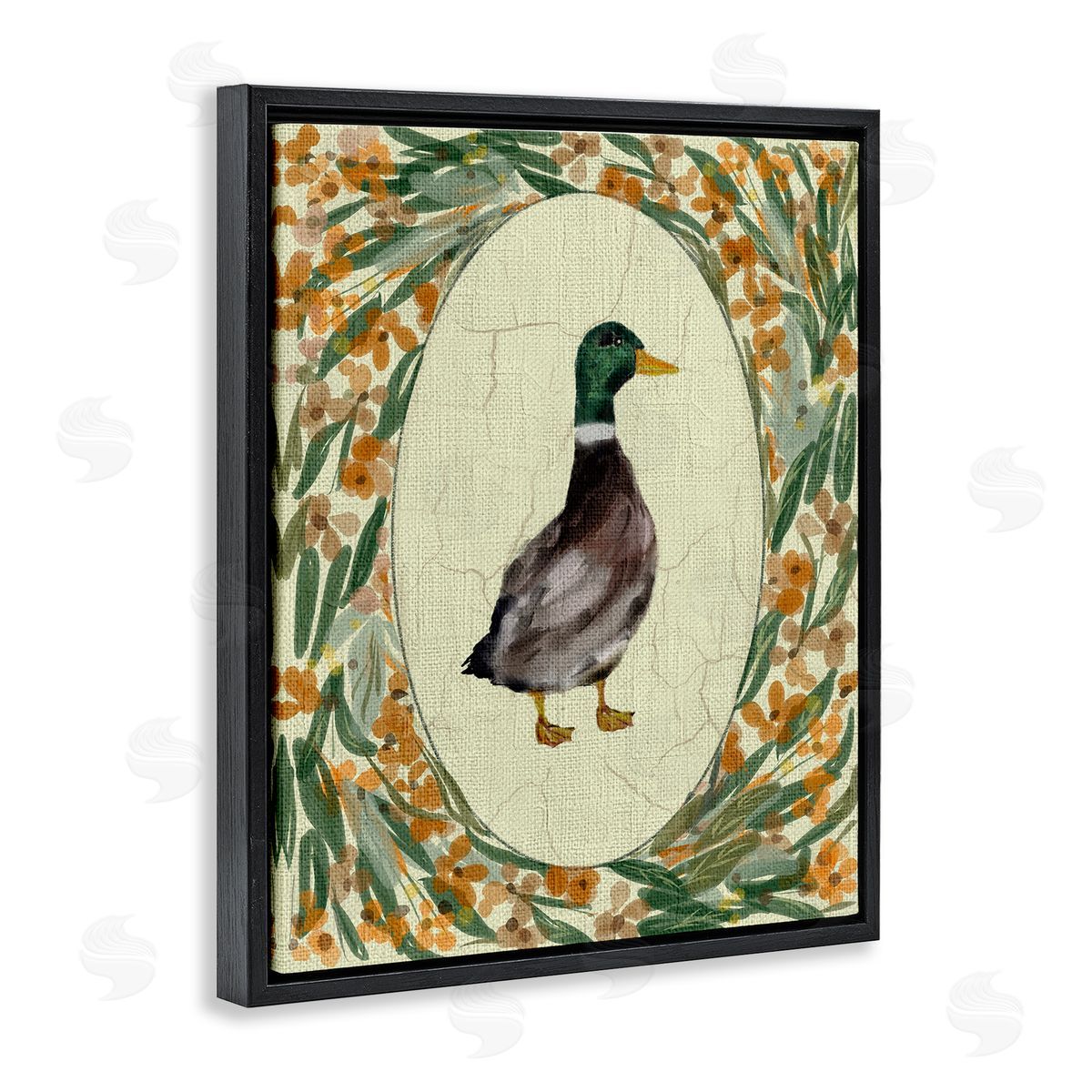 Yen Duck Portrait with Florals Canvas Wall Art Print