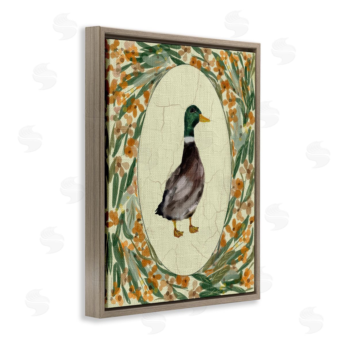 Yen Duck Portrait with Florals Canvas Wall Art Print