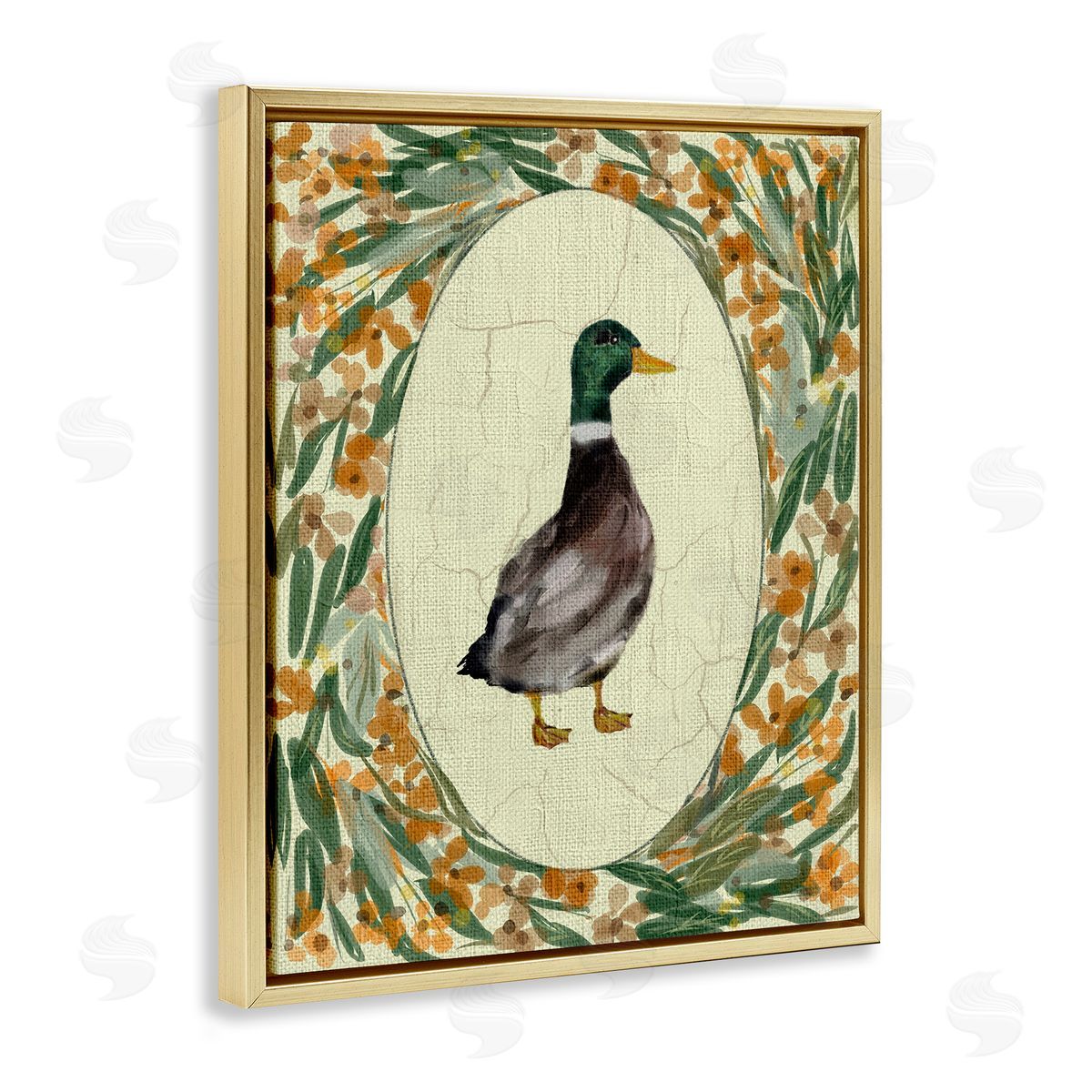 Yen Duck Portrait with Florals Canvas Wall Art Print