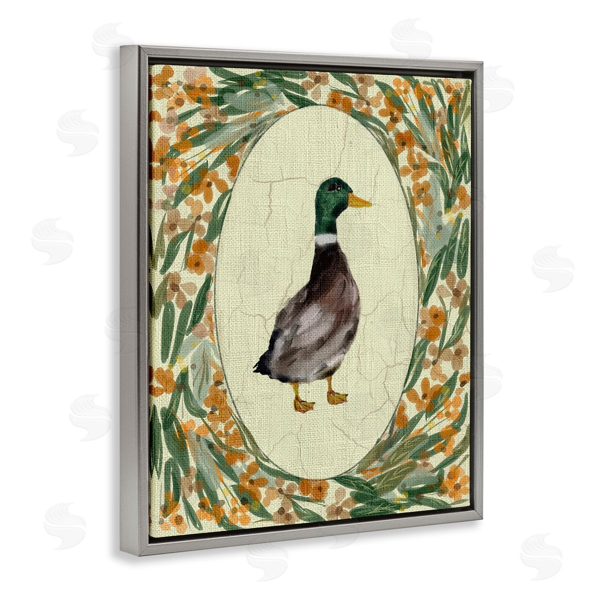 Yen Duck Portrait with Florals Canvas Wall Art Print